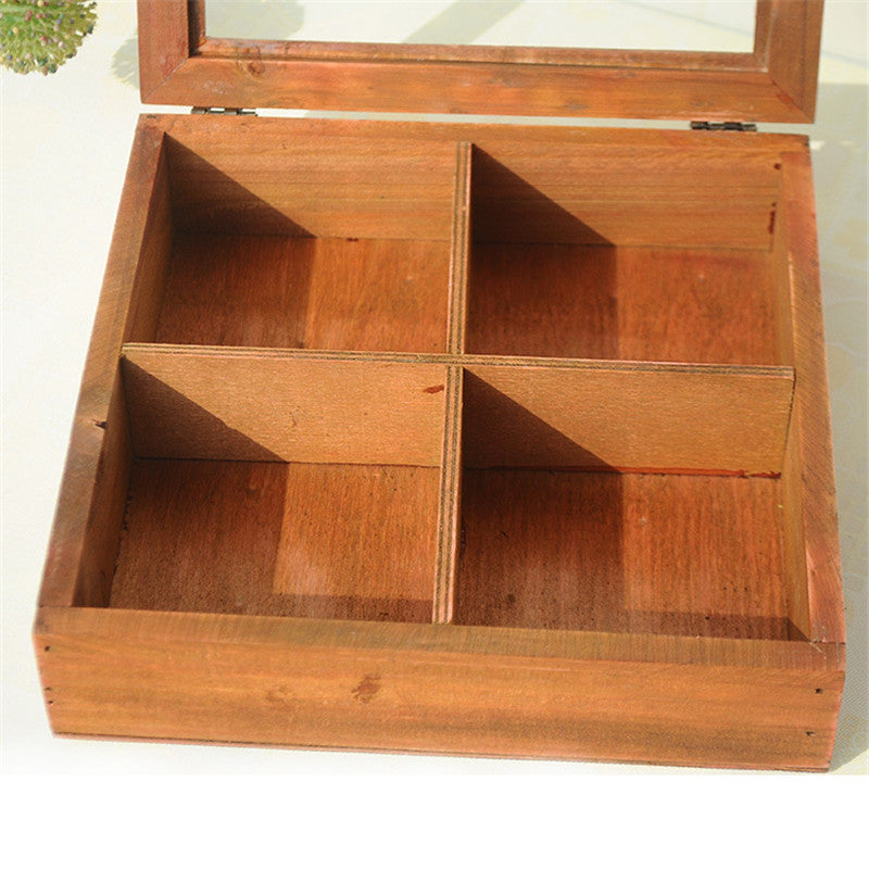 Vintage Wooden Glass Tea Storage
