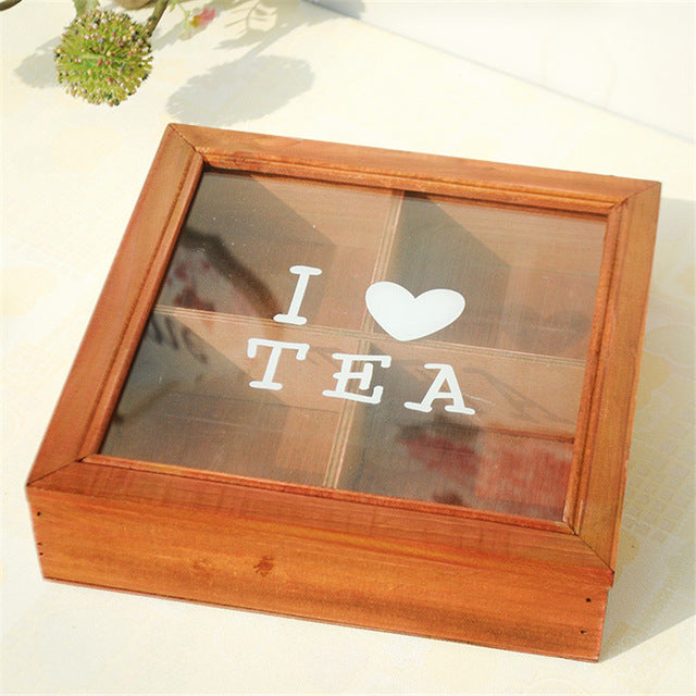 Vintage Wooden Glass Tea Storage